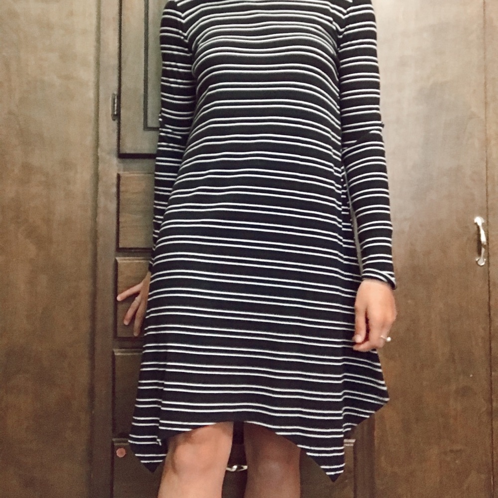 striped dress turtle neck midi